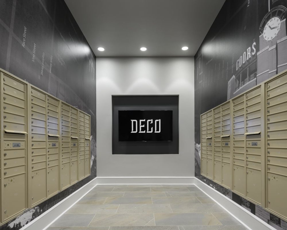 Denver Luxury Apartments - DECO Apartments Mailroom With Sleek Modern Finishes