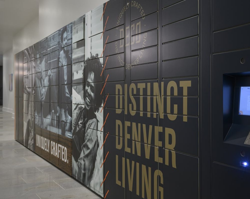Leed Certified Apartments in Denver, CO - DECO Apartments Package Locker System With Painted Mural