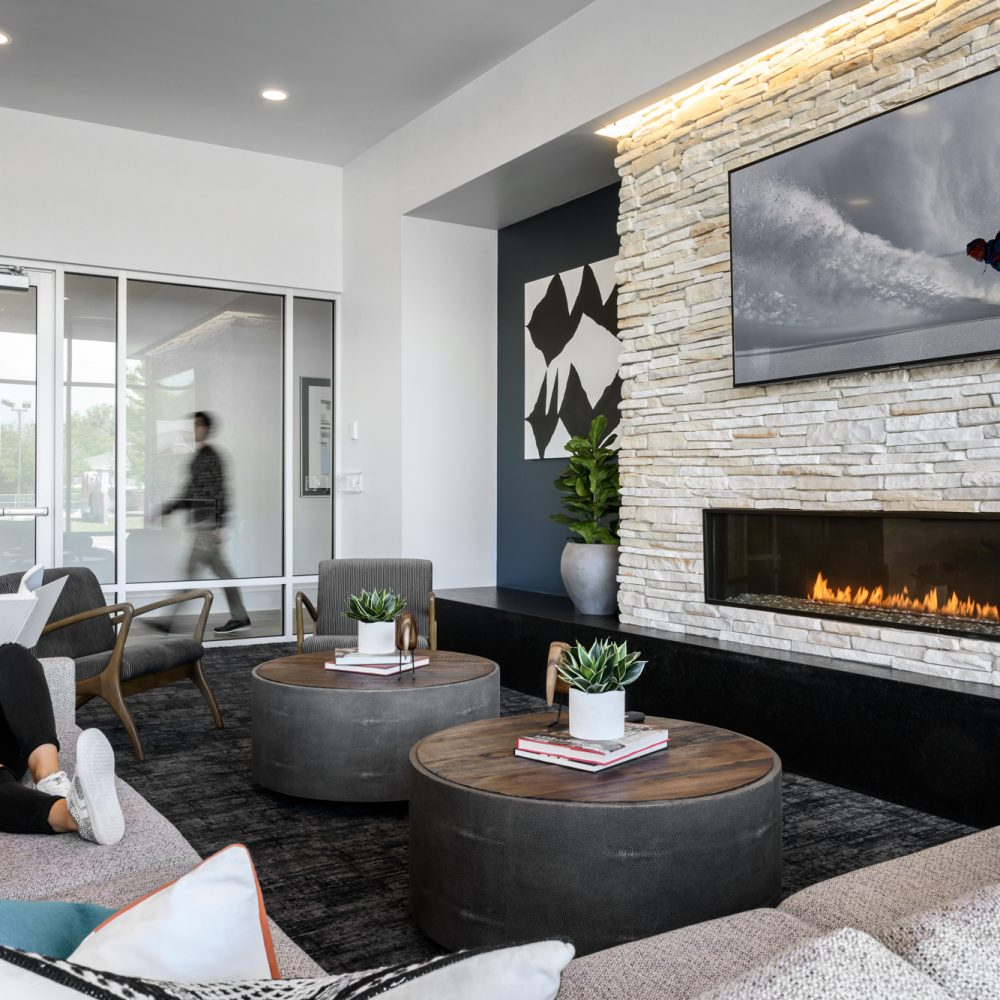 Leed Certified Apartments in Denver, CO - DECO Indoor Fireplace in the Resident Clubhouse